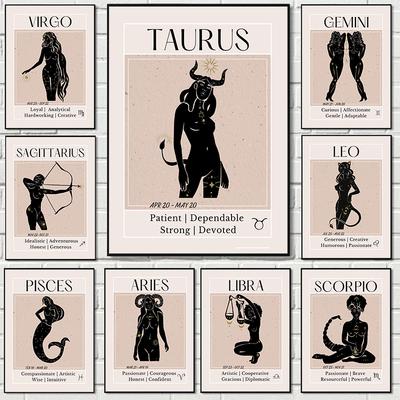 Созвездие Водолей Рыбы Телец Дева Весы Принт для стены Холст Картина Скандинавский постер Настенная картина для декора гостиной