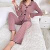 Women's Pajama Set Long Sleeve Top And Wide Leg Long Pants Lounge Set Casual Slim 2 Piece Pjs Sleepwear