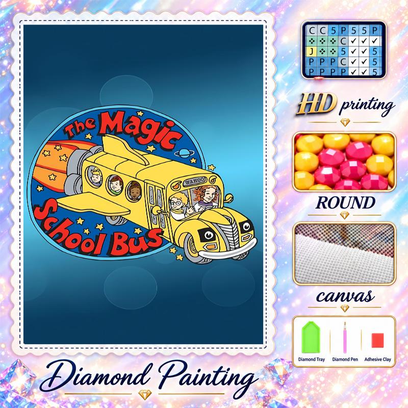 The Magic School Bus Diamond Painting Kit 5D Full Drill DIY Diamond Mosaic Wall Art Home Decor