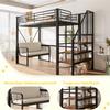 Bunk bed (90 x 200) with sturdy metal frame, removable upholstered sofa, storage space and safety staircase. Suitable for children and adults. Black.