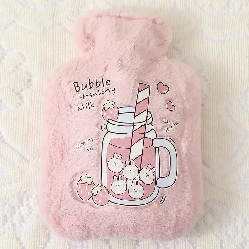Cartoon Plush Rabbit Bear Hot Water Bottle Water Filling Velvet Small Portable Student Hand Warmer Cute Warm Water Bag 500ml