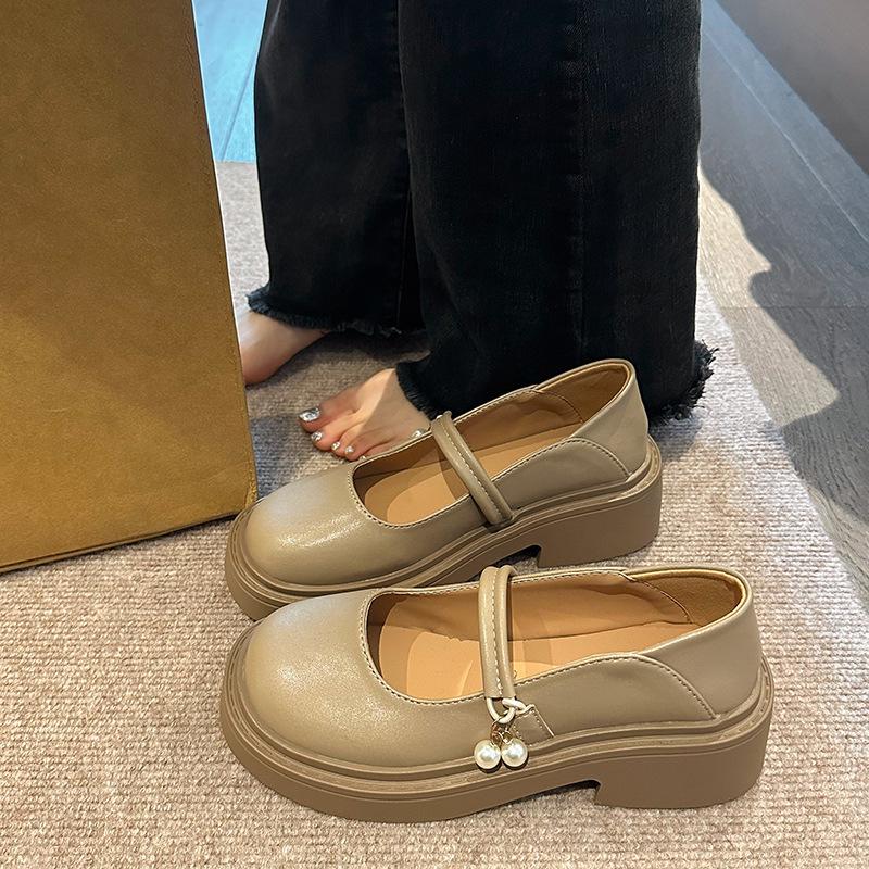 Хит продаж 2025 Новые туфли Мэри Джейн женские Британский стиль Круглый носок Толстая подошва Летние С низкой выемкой Одинарные туфли Удобные