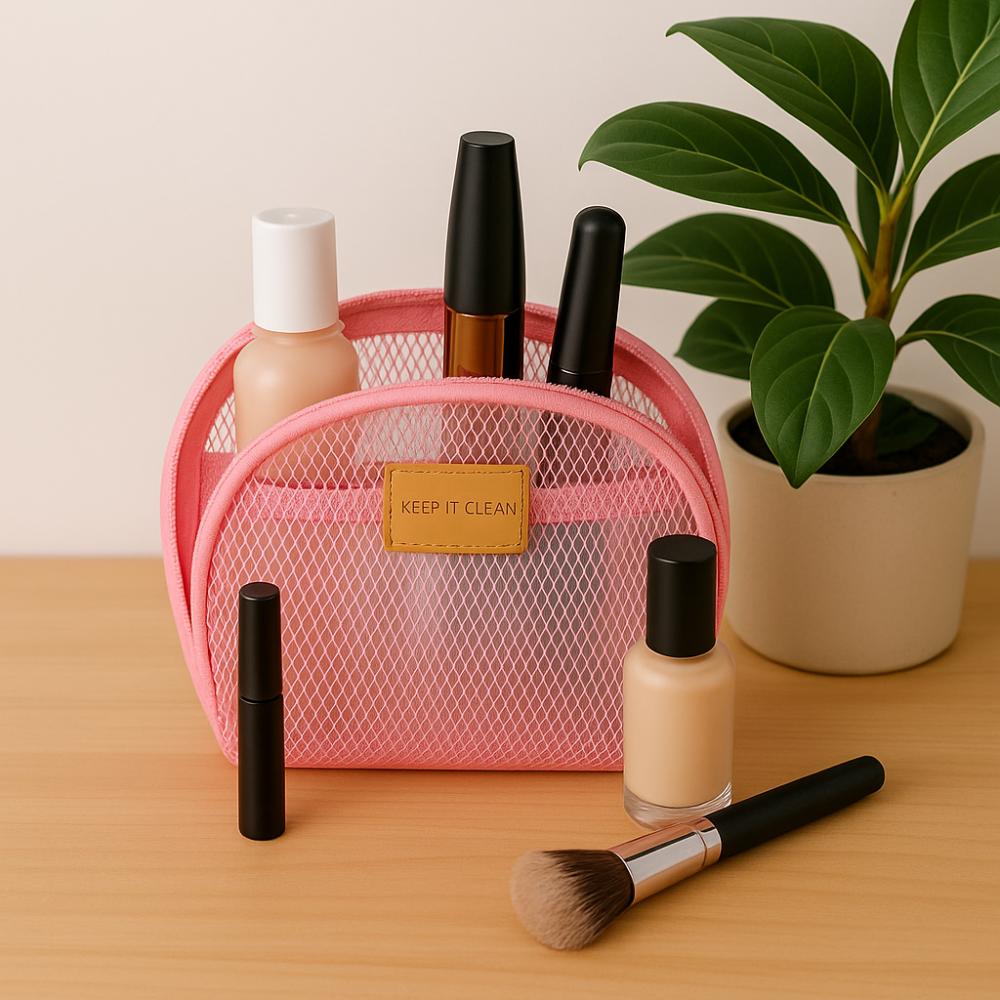 Lightweight Transparent Cosmetic Bag Semicircle Storage Toiletry Bag Simple Mesh Makeup Bag Travel