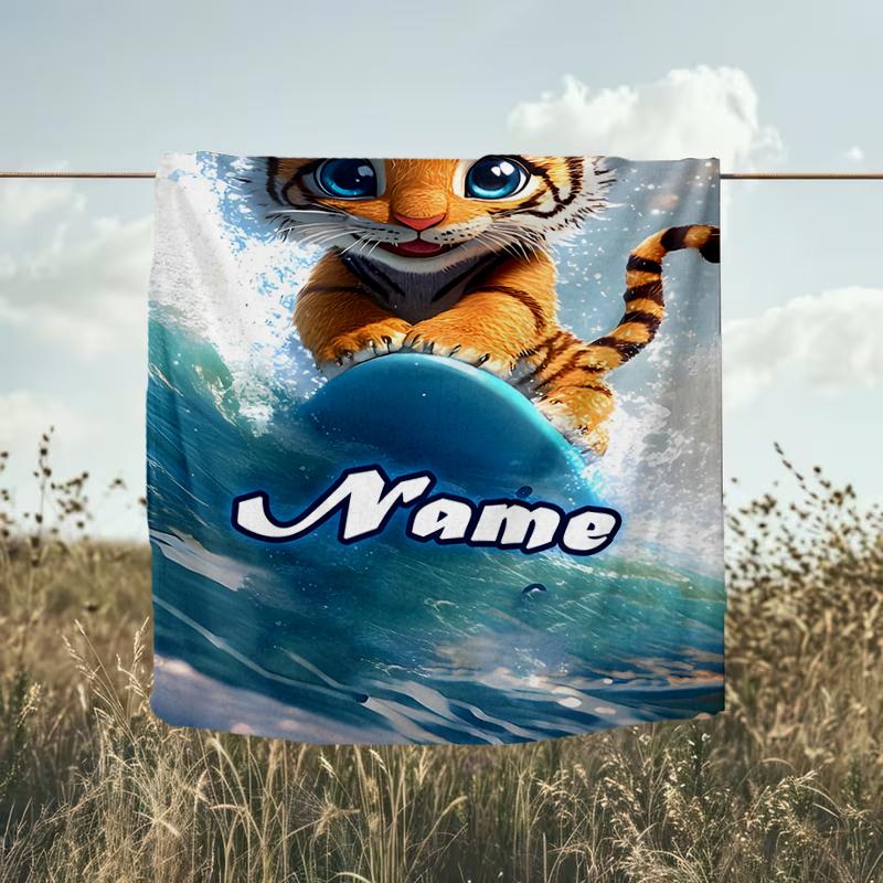 1PC Custom Name Tiger Adventure outdooor Flannel blankets Throw Blanket All-Season Throw Gift Bedspread for Couch, Bed, Camping Holiday Birthda