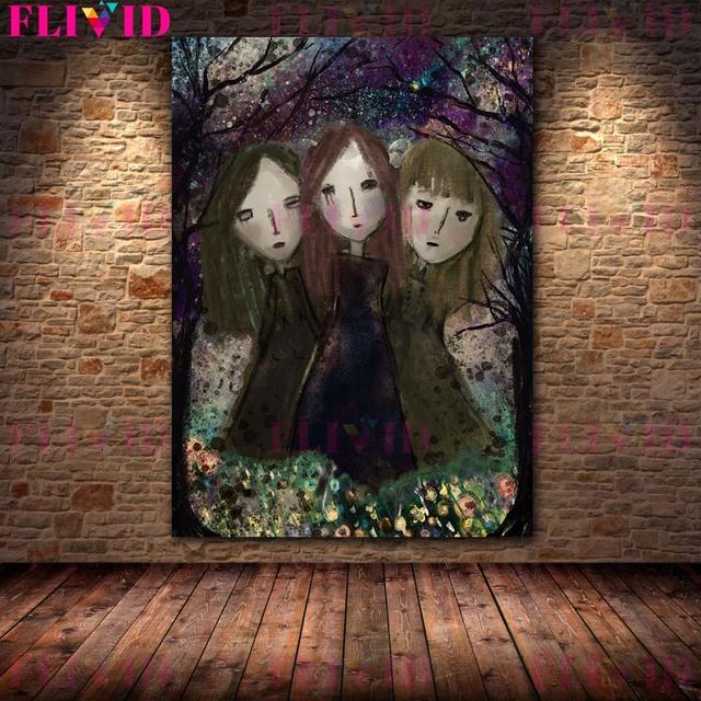 Искусство ведьмы и луны, печать плакатов, летающая ведьма, метла, настенное искусство, полнолуние, ведьма и бутылка с заклинаниями, холст, искусство