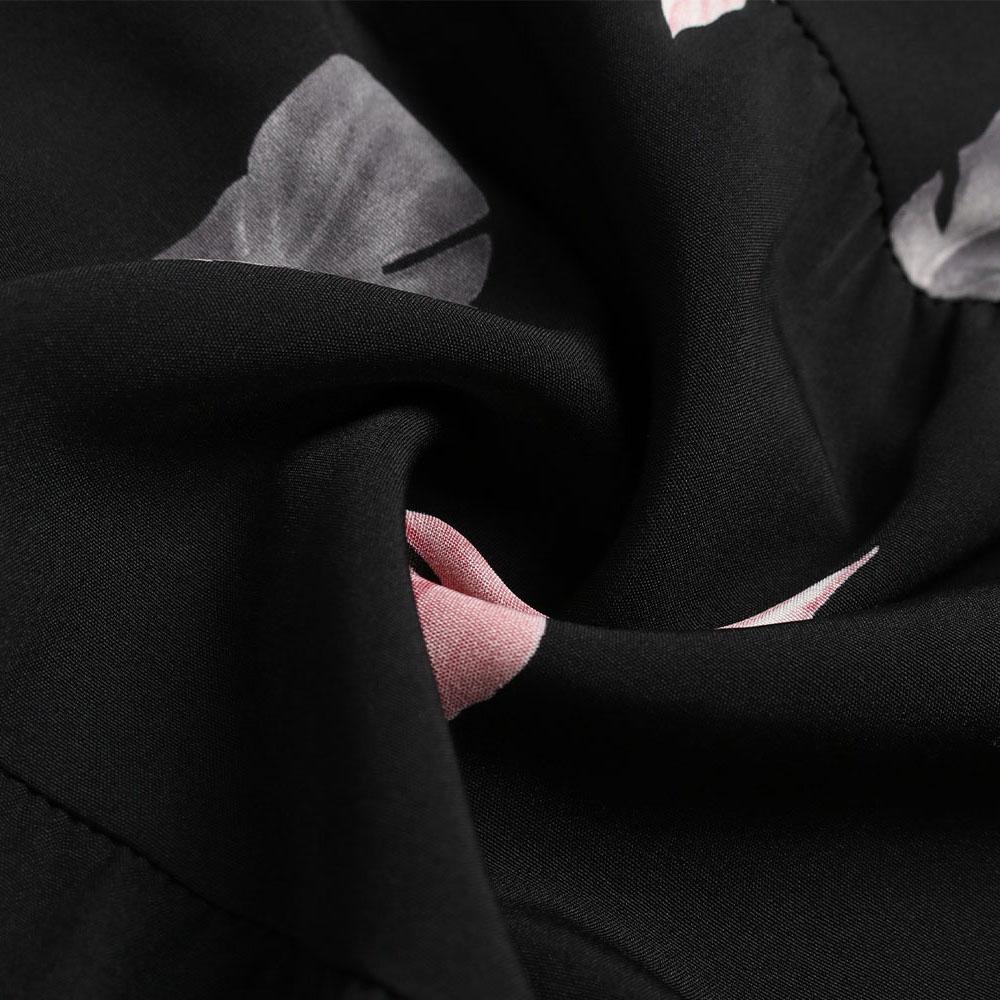 Casual Print Single Breasted Spring Summer Dress Short Sleeve V Neck High Waist Medium Long