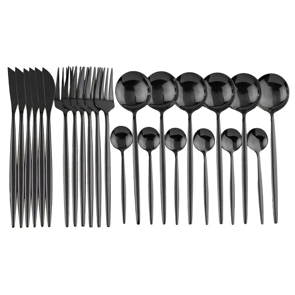 24Pcs Mirror Flatware Set Kitchen Stainless Steel Tableware Set Hotel Dinnerware Set Western Silver Cutlery Set Gift