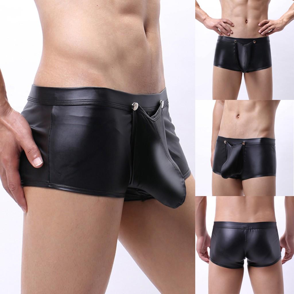 Мужское сексуальное нижнее белье из искусственной кожи с низкой талией, удобное нижнее белье