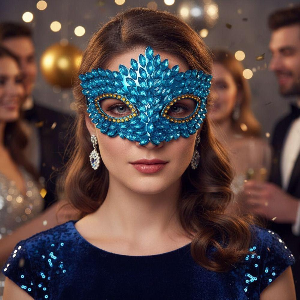 Shiny Acrylic Crystal Half Face Mask Full Jewelry Cosplay Mask Gift Idea Rave Mask Halloween Event