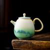 The retro ink painting is only a green teapot. One person uses a kung fu tea set to make tea in a single pot. Home office ceramic teapot