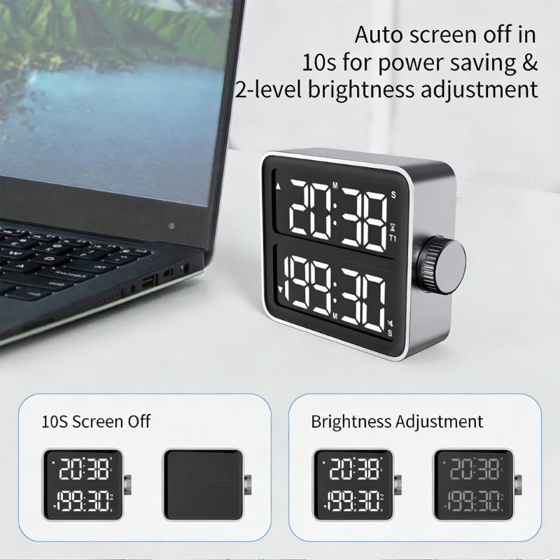 Цифровой таймер с USB-зарядкой, двойной LED-экран, обратный отсчет, магнитная задняя сторона, регулируемая громкость, для готовки, тренировок