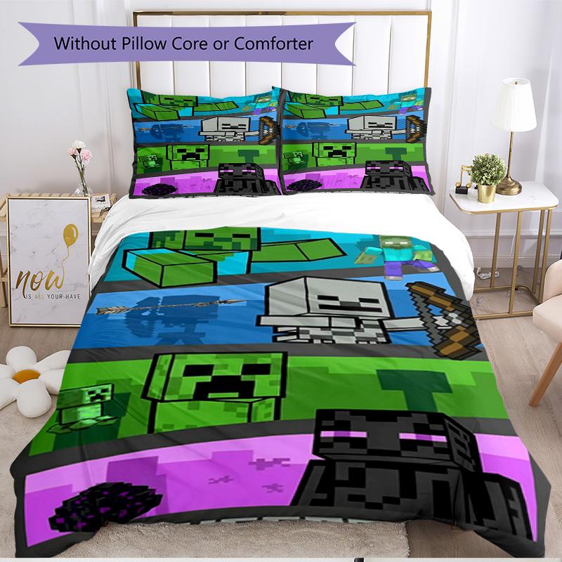 3pcs Duvet Cover Set (1*Duvet Cover + 2*Pillowcase, Without Core), Sandbox game Print Soft All‑Season Bedding Set, Home Bedroom Decor Gift