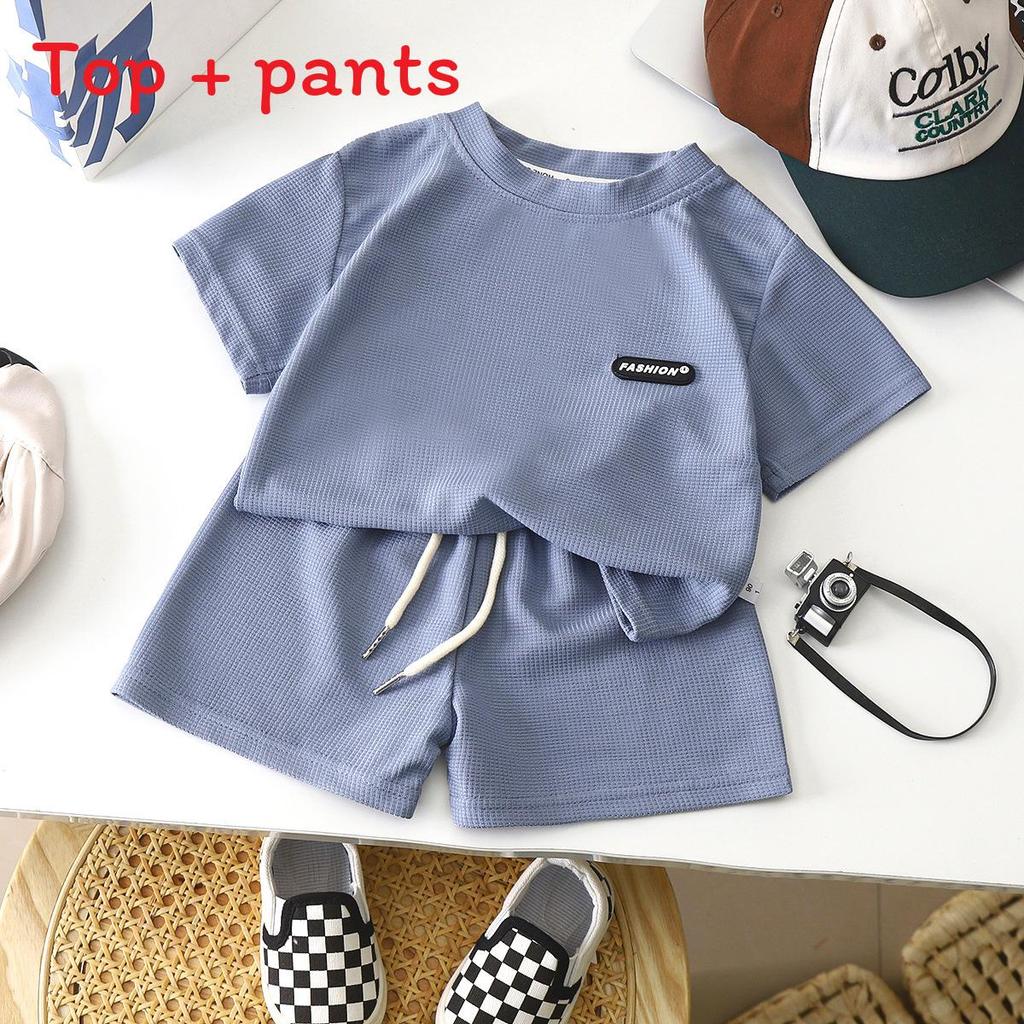Childrens Summer Short Sleeve Shorts Pajamas With Soft Waffle Fabric For Kids