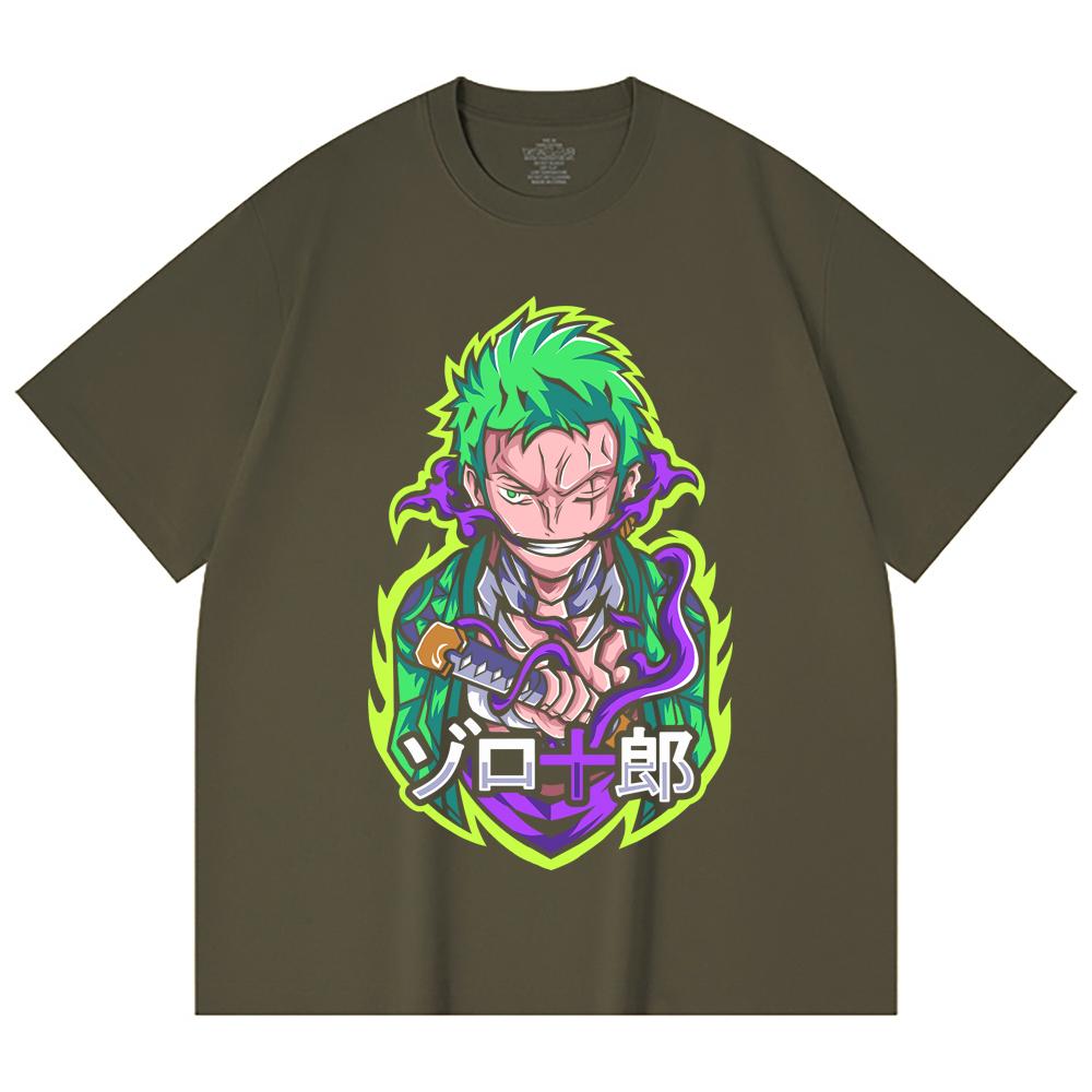 230 г/м² 100% хлопок Цельный V80 Принт Zoro Унисекс Тяжелая хлопковая футболка