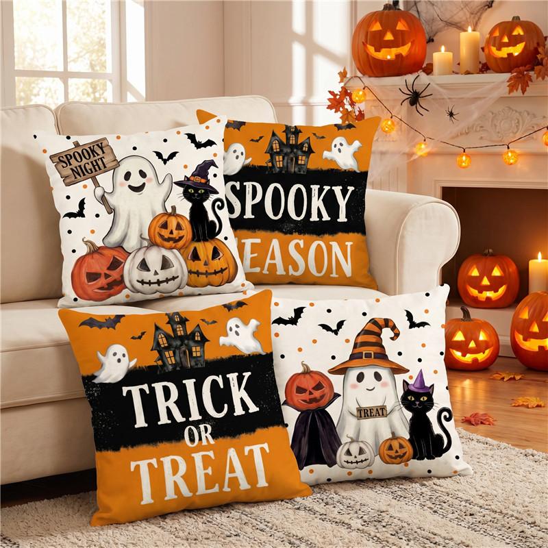Halloween Pillow Covers Pumpkin Ghost Print Couch Throw Pillow Case Cushion Cover for Sofa Bed Holiday Decor 45x45cm