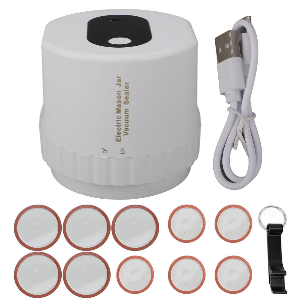 Electric Mason Jar Vacuum Sealer Rechargeable Automatic Cordless Jar Vacuum Sealer for Home White