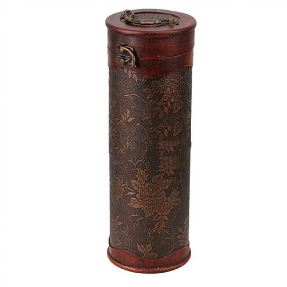Cylinder Vintage Retro Wooden Vintage Wine Bottle Storage Gift Box Case Holder