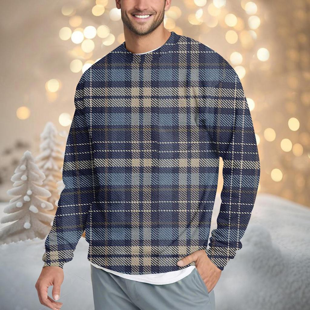 Мужская повседневная мода удобная клетчатая круглая горловина пуловер толстовка свитшот
