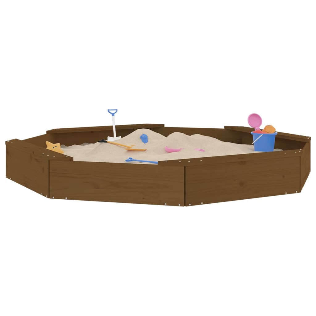 Octagonal Sandpit with Seats Honey Brown Solid Pine Wood