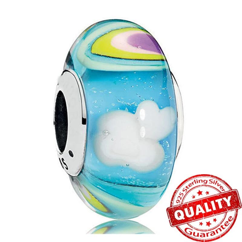 Murano Glass Series 925 Silver Curved Feathers & Fortunate Four-leaf Clover Charm Fits Bracelet Exquisite Gifts