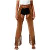 Womens Suede Cowgirl Chaps Fringe Split Open Crotch Adjustable Buckles Pants Vintage Costume