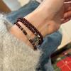 Handmade Sterling Multi-Layer Bracelet With Garnet Beads Chinese Lucky Lock Charm Women New Style