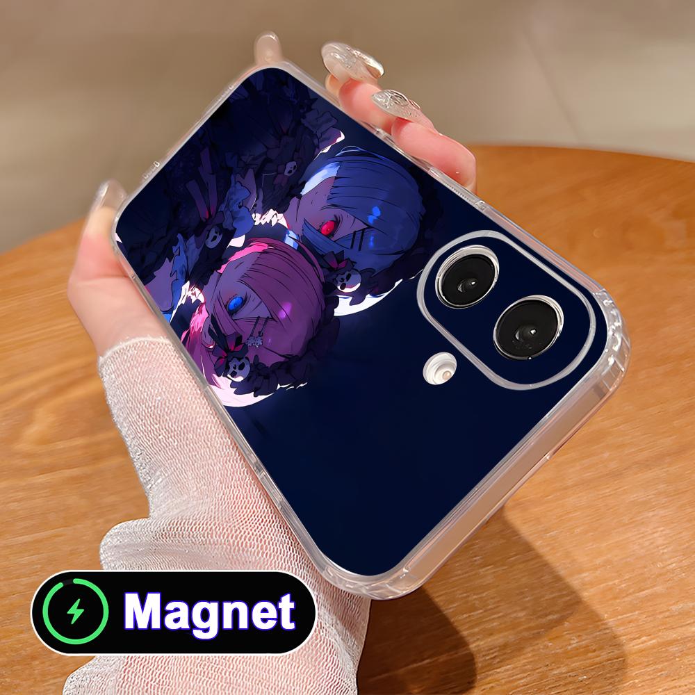 Чехол для мобильного телефона ReZero Rem Ram из прозрачного ТПУ с поддержкой MagSafe для iPhone 17 16 15 14 13 12 11 Air Pro Max Plus Mini Цветной чехол