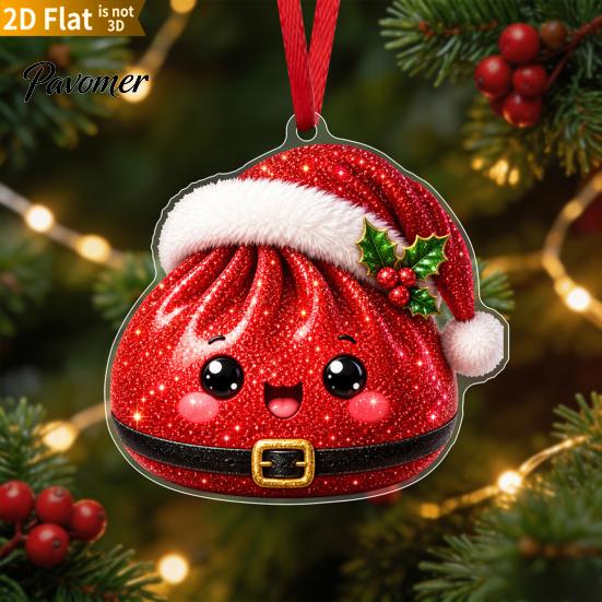 Unique Holiday Party Favors 2D Acrylic Christmas Ornament, Cute Luck Bag Bun Hanging Decor, Flat Pendants Tree Pendant for Home Gift Exchange