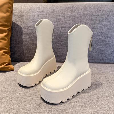 Модные 9 см панк-ботинки на толстой платформе для мотоциклистов, женские толстые нескользящие армейские ботинки, женские черные, белые кожаные ботинки до щиколотки