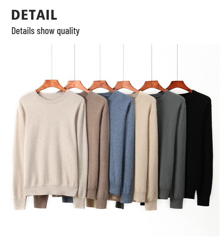 Men's Thickened Wool Cashmere Round Neck Sweater - Casual Business Long Sleeve Knit Pullover