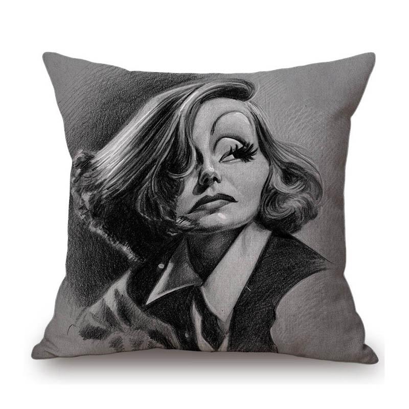Lovely Cute Celebrity Sketch Art Classic Movie Scenic Poster Art Cotton Linen Sofa Decoration Throw Pillow Case Cushion Cover