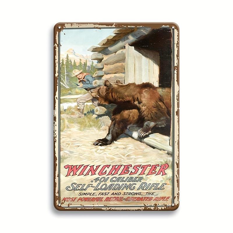 Винтажный Самозарядный Винтовка Winchester Калибр Охота на Медведя Металлическая Жестяная Вывеска Декор Стены