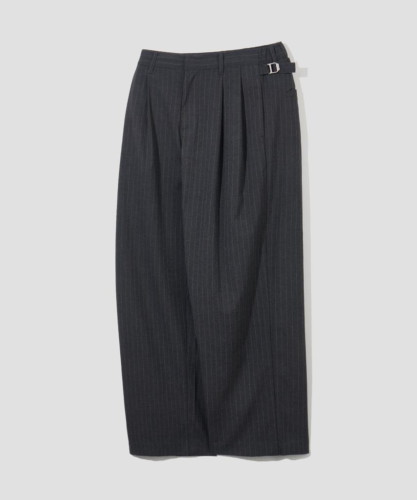 AGOD Strap Banding Wide Slacks [Charcoal Stripe]