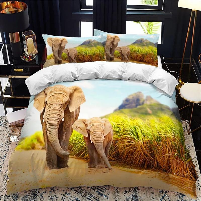 Премиальное постельное белье с 3D-изображением африканского слона, пододеяльник, тематика: африканская тропическая саванна, для спальни, для женщин, мужчин, детей