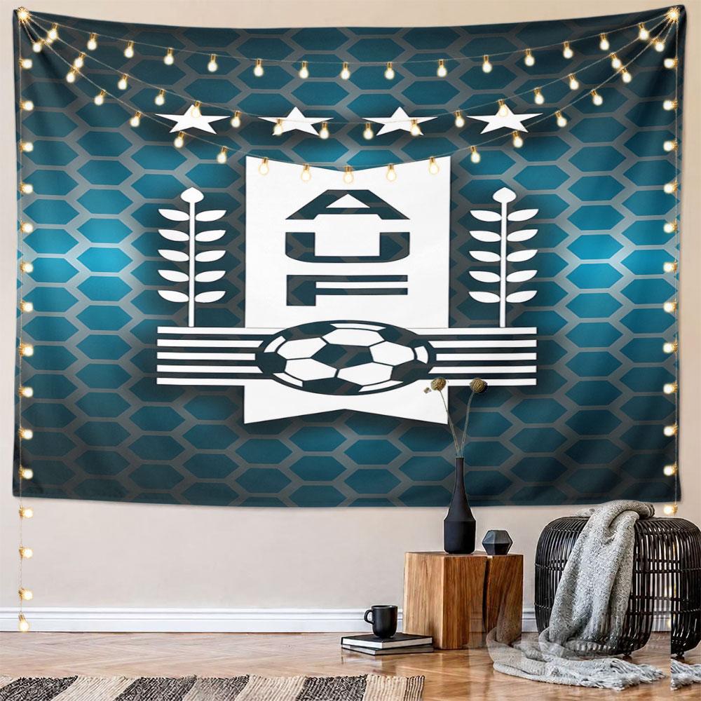 "Soccer Emblem with Stars and Leaves" Pattern Wall Hanging Tapestry Decorative Tapestry Home Decor for Bedroom and Living Room