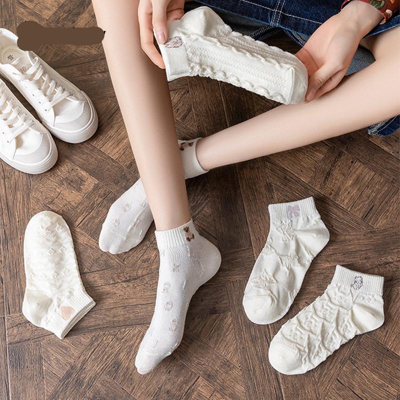 5 Pairs Bear Women Socks Female Hollow Socks Spring and Summer Korean Girls Japanese Cute Ins Tide White Girls Socks