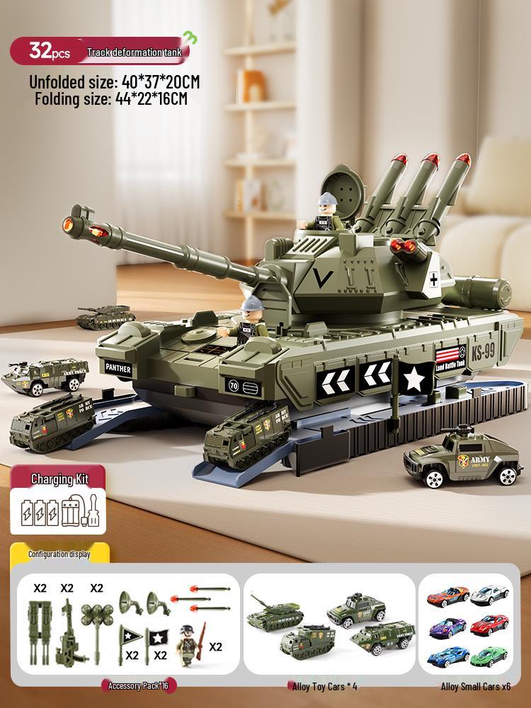 Трансформирующаяся игрушечная машинка-танк для мальчиков: Стреляет пушками и запускает ракеты - Модель бронированного автомобиля из сплава