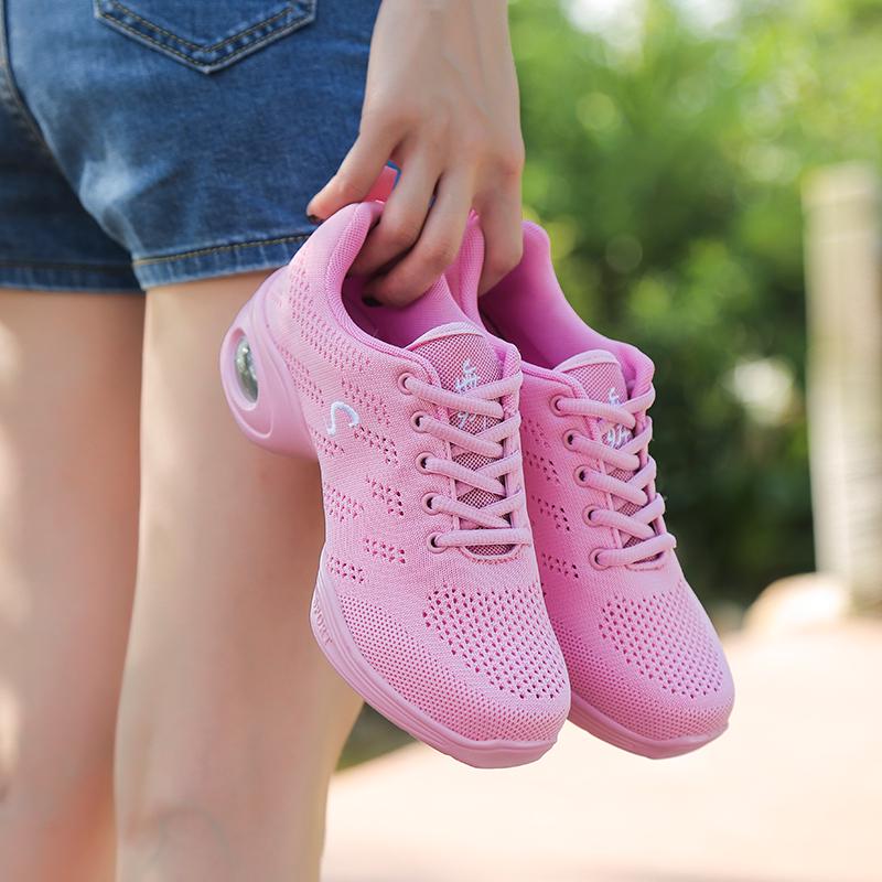 35-41 Туфли для современных танцев для женщин, сетка на мягкой подошве, вязаные, на среднем каблуке, балетные туфли для танцев, повседневная обувь