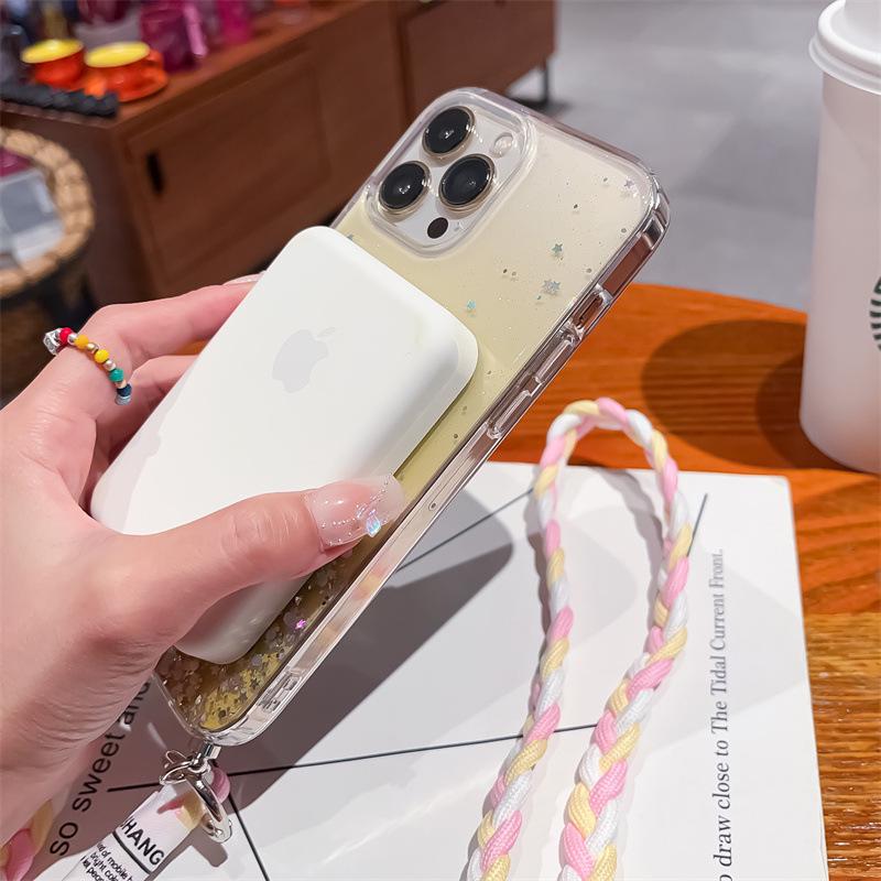 Градиентный силиконовый чехол с магнитной защитой от падений для iPhone 14 Pro Max/13/12/11/8P, в комплекте косая цепочка для подвешивания