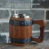 Handcrafted Wooden-Style Barrel Beer Mug with Stainless Steel Lining – Large Capacity