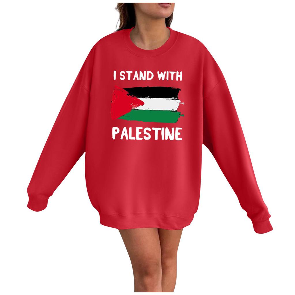 Женская мода Свободный повседневный пуловер с длинным рукавом с принтом Толстовка Топ