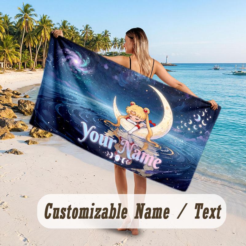 Custom Name Large Beach Towel,Sailor Moon Quick Absorbent Towel For Outdoor Travel Poolside