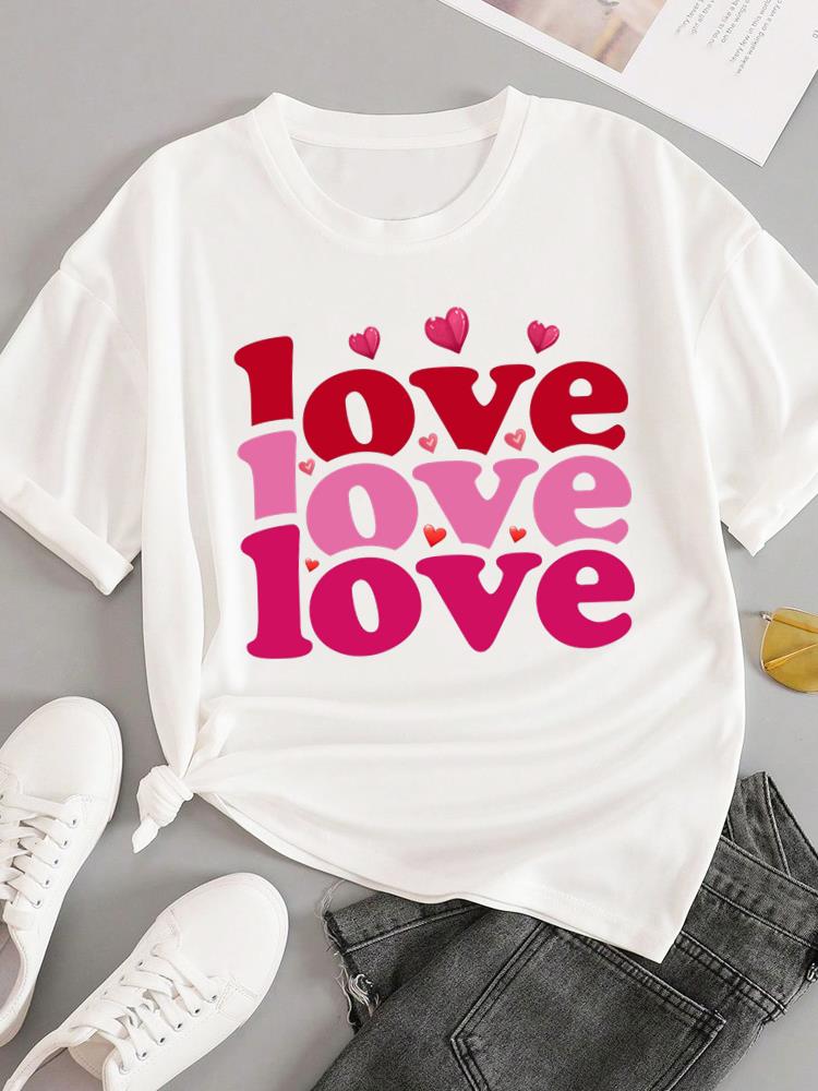 (Азиатский размер) Футболки Мода Круглый вырез Женская надпись тренд милая Повседневная Женский топ Футболка Одежда Принт Короткий рукав Графическая футболка