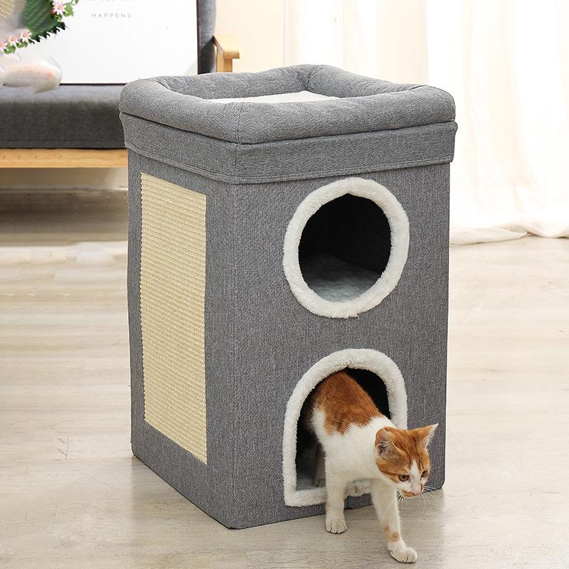 Three-Story Universal Cat Villa: Warm Bed, Scratching Post, Double-Layer, Foldable for All Seasons