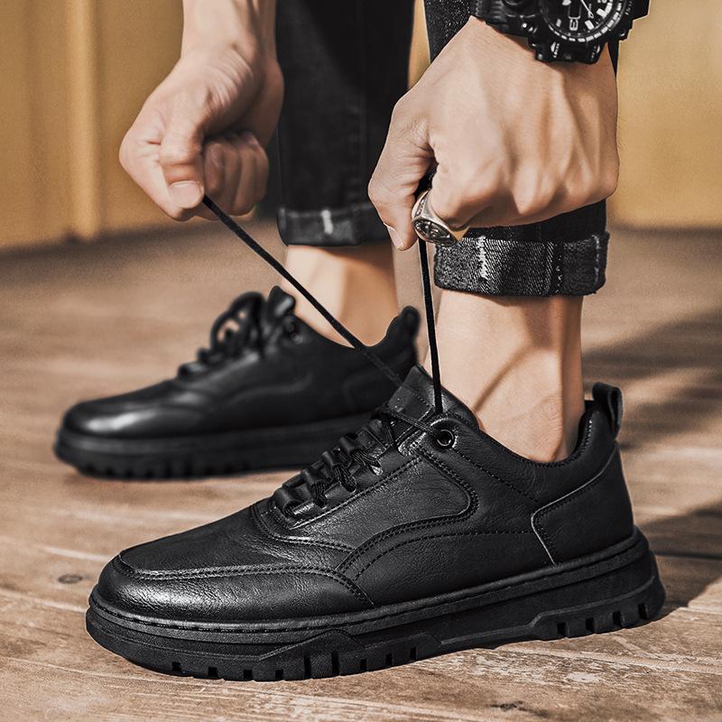 Мужская обувь корейской версии, мужская повседневная обувь для сёрфинга, чёрные туфли из искусственной кожи, студенческие кроссовки на шнуровке