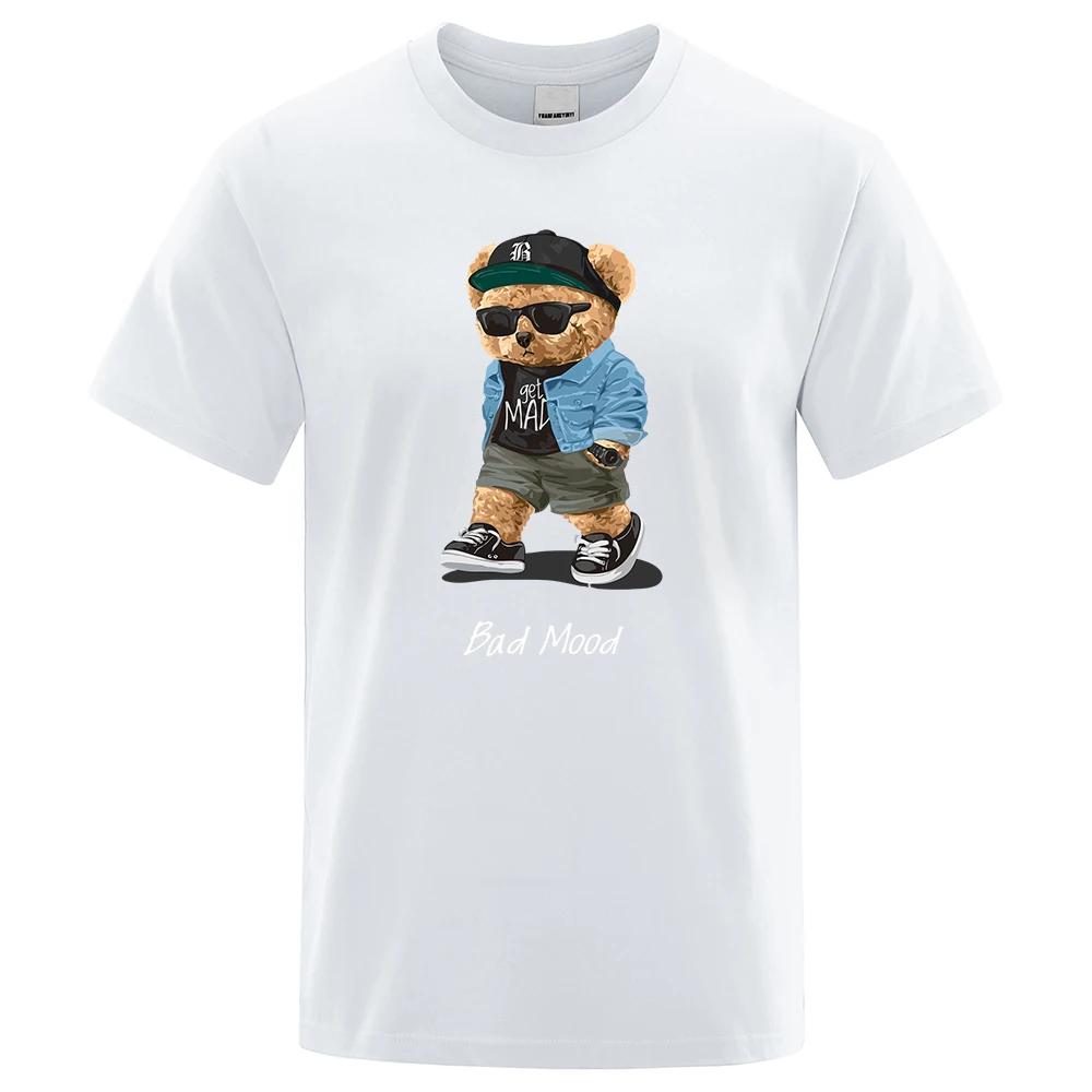 Summer Casual Teddy Bear Short Sleeve Tshirt Crazy Bad Mood Walking Silent Mens Tshirt Hip Hop Top Mens Tshirt