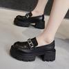 Leather Platform Loafers Women's One-pedal 2025 Spring New Women's Shoes Thick Heel Single Shoes Versatile British Small Leather Shoes