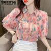 Brand Summer Bubble Sleeve Print Crushed Chiffon Shirt Has A Design Sense of Versatile and Thin Sweet Print Tops