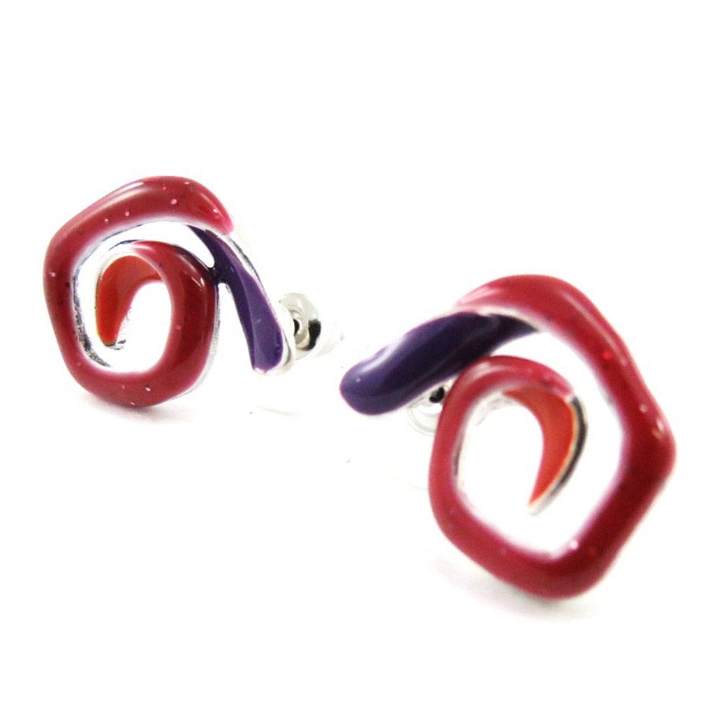 NOA [J1815] - Red Purple 'Snail' Designer Earrings