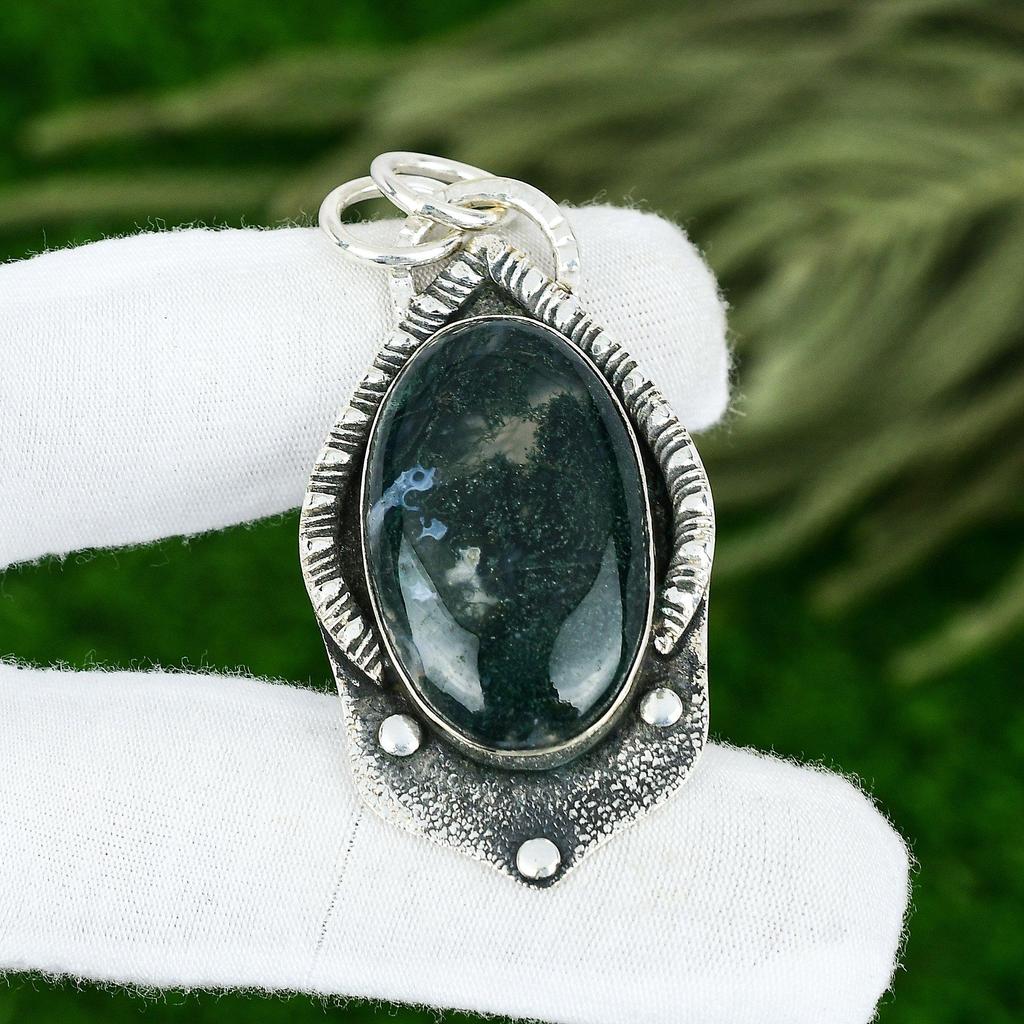 Натуральный Солнечный Моховой Агат Драгоценный Камень Ювелирные Изделия 925 Стерлинговое Серебро Подвеска для Женщин